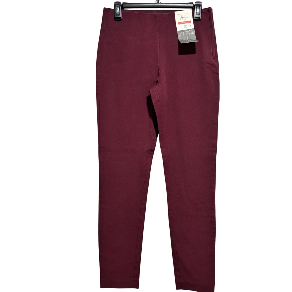 Joules Hepworth Stretch Trousers Burgundy High Waisted Slim Fit Women Size‎ 8